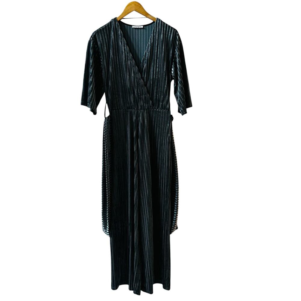 Zara Velvet Ribbed Wide Leg Jumpsuit Size S Small Slate Gray - Picture 2 of 7